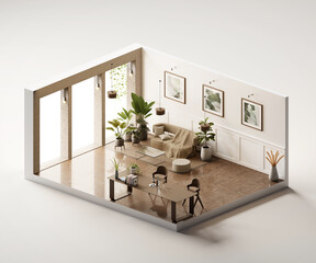 Poster - Isometric view living room muji style open inside interior architecture 3d rendering digital art