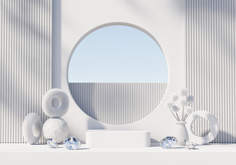 Poster - Abstract Minimal Modern White Podium Platform For Product Display Showcase 3D Rendering