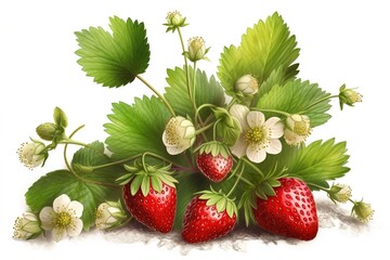 Poster - strawberry drawing isolated on white background. Generated by AI.
