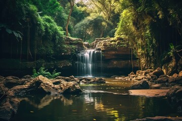 Wall Mural - Hidden Waterfall Retreat Concealed Cascading Haven