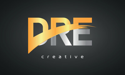 DRE Letters Logo Design with Creative Intersected and Cutted golden color