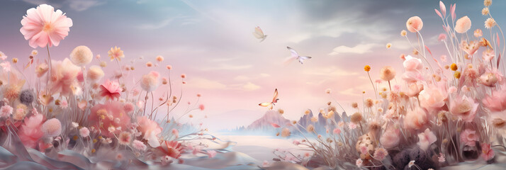 Wall Mural - sunset in the pink forest