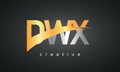 DWX Letters Logo Design with Creative Intersected and Cutted golden color