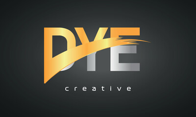 DYE Letters Logo Design with Creative Intersected and Cutted golden color