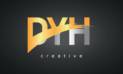 DYH Letters Logo Design with Creative Intersected and Cutted golden color