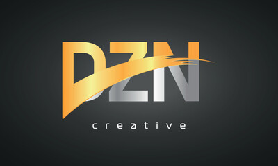 DZN Letters Logo Design with Creative Intersected and Cutted golden color