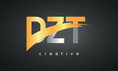 DZT Letters Logo Design with Creative Intersected and Cutted golden color