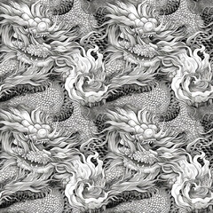 Traditional dragon japanese yakuza style seamless pattern. Generative AI 1
