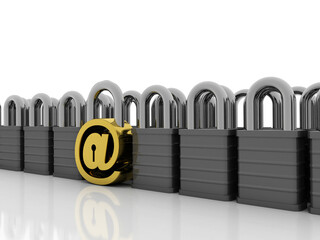 Canvas Print - 3d rendering E-mail symbol with lock. Internet security concept