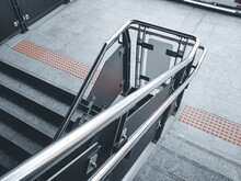 Stainless Steel Railing At Station.Fall Protection.