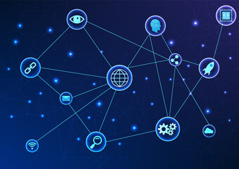 Fototapete - Data technology with technology icons It represents big data technology as a tool that allows data to be used for analysis and planning in order to reach the needs of users through the network system.