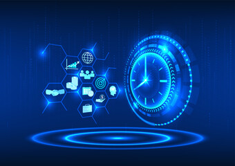 Fototapete - Technology time with techno circle with technology icon It represents smart technology that has been developed rapidly, causing the world's trade business and people to grow rapidly.