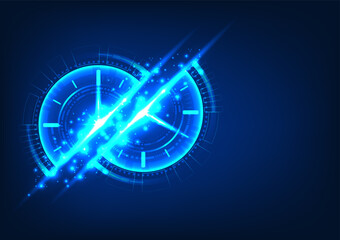 Fototapete - Technology time with techno circle divided in half It conveys the time of smart technology that has developed rapidly, causing some groups of people to not be able to access new information in time.