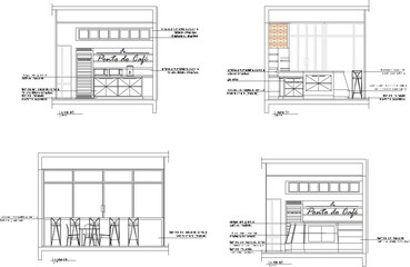 Vector sketch of modern minimalist cafe architectural design illustration