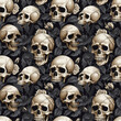 3d skull and white roses seamless pattern. Generative AI 2
