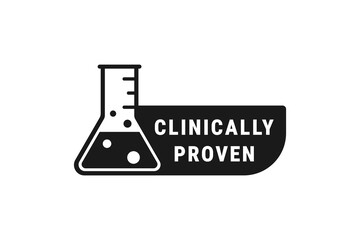 Clinically proven label or Clinically proven symbol vector isolated in flat style. Best Clinically proven label for product packaging design element. Simple Clinically proven symbol for packaging desi