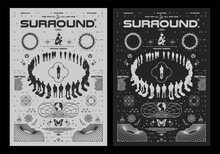 Grunge Poster With Blurred Silhouettes Of People "surround". Gothic Elements For Design, Print For T-shirt, Hoodie And Sweatshirt. Isolated On Black And White Background
