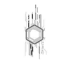 Poster - Abstract Black Simple Line Cpu, Computer, Technology Doodle Outline Element Vector Design Style Sketch Isolated On White Background Illustration