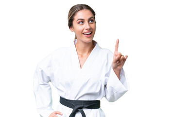 Wall Mural - Young Uruguayan woman doing karate over isolated background thinking an idea pointing the finger up