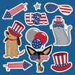 Fourth of july, cartoon sticker set. Happy Independence Day.