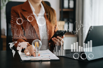 Wall Mural - financial report data of business operations balance sheet and income statement as fintech concept. 
