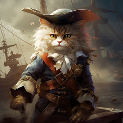 Wall Mural - retro style pirate cat illustration