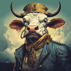 Wall Mural - retro style pirate cow illustration