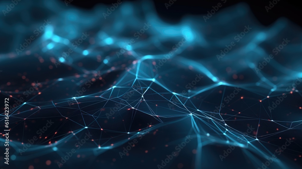 Abstract blue green technology background with a cyber network grid and ...