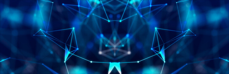 Poster - Abstract illustration with connected dots and lines. Digital network background. The concept of science, technology. 3D