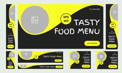 Wall Mural - Set of tasty food banner template design for social media posts, restaurant food menu web banner template design, fully customizable vector eps 10 file format web banner template design