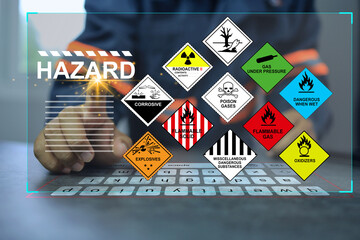 Wall Mural - security officers with virtual screen and inspect the storage of dangerous goods hazardous substance