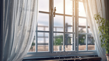 window with curtains HD 8K wallpaper Stock Photographic Image