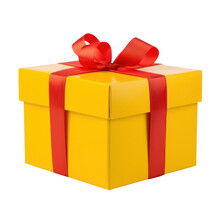 Yellow Gift Box Isolated On Transparent Background Cutout