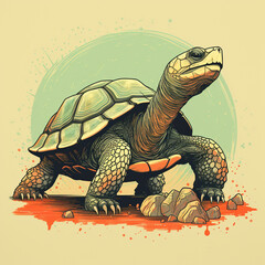 Canvas Print - retro style green turtle illustration