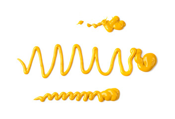 Wall Mural - Mustard Sauce Splash Isolated, Dijon Honey Mustard Line, Smeared Cream Border, Liquid Dressing Wave