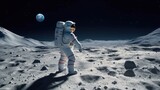 Fototapeta Do pokoju - An image of a person dressed in an astronaut suit walking on the lunar surface in virtual reality. Created with Generative AI.