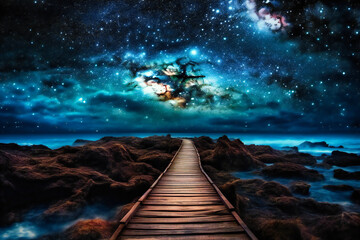 a pathway to heaven through the sky and stars