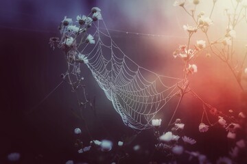 spider web with dew drops