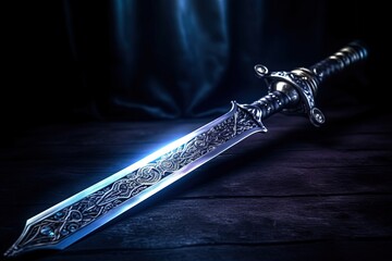 Wall Mural - Fantasy Medieval sword isolated on black background.Generative Ai