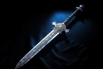 Wall Mural - Fantasy Medieval sword isolated on black background.Generative Ai