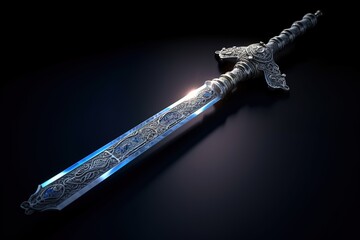 Wall Mural - Fantasy Medieval sword isolated on black background.Generative Ai