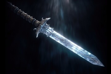 Fantasy Medieval sword isolated on black background.Generative Ai