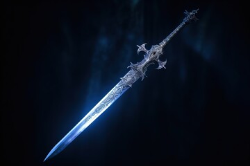 Wall Mural - Fantasy Medieval sword isolated on black background.Generative Ai