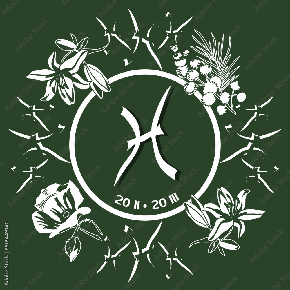 Zodiac sign Pisces from February 20 to March 20. Horoscope logo on a ...