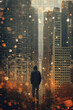 © milicenta - Loneliness in a big city poster art. AI generated