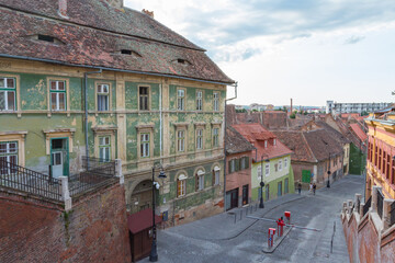 Wall Mural - A beautiful historic street in the city of Sibiu. Transylvania. Romania