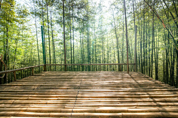  Bamboo flooring for tourists to rest in the bamboo forest at Tu Le Commune, Van Chan District, Yen Bai Province, Vietnam
