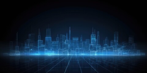Wall Mural - blue big data city science and technology background