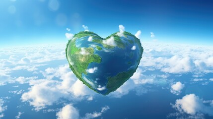 Wall Mural - environment preservation and Earth Day concept, heart shape planet earth in sky, Generative Ai