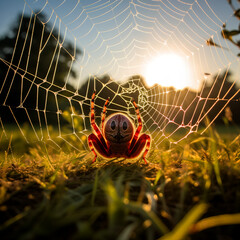 spider web in the morning,AI generated